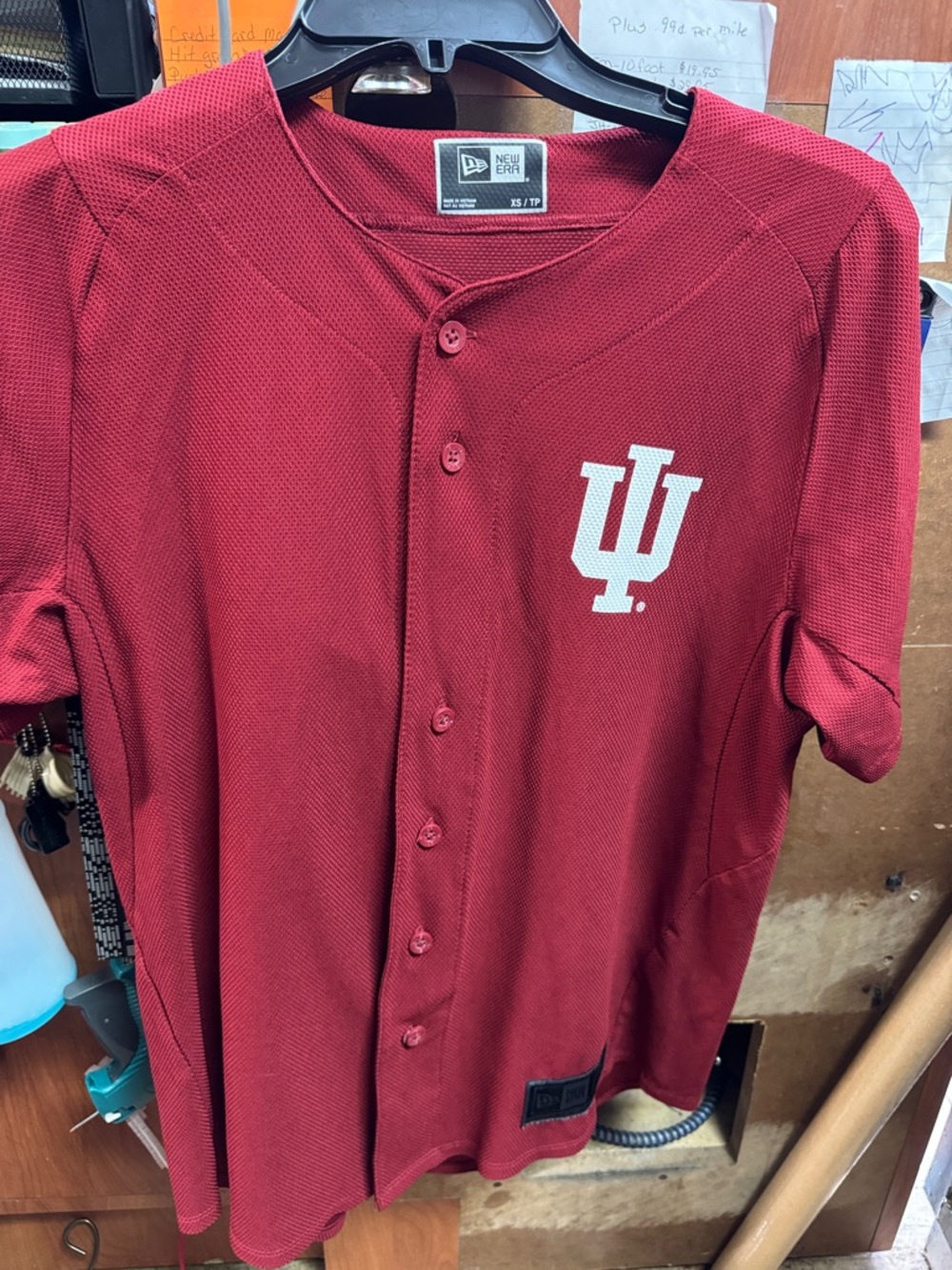 New Era women’s  Indiana Red Button-Up Jersey with White IU Logo